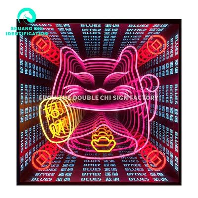 3D Stereo Wall-Mounted/Floor-Standing Abyss Mirror in Customizable Red Blue Green Neon