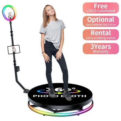 80-120CM Rotating Stand Square LED Ring Photo Booth with Strong Metal Tempered Glass