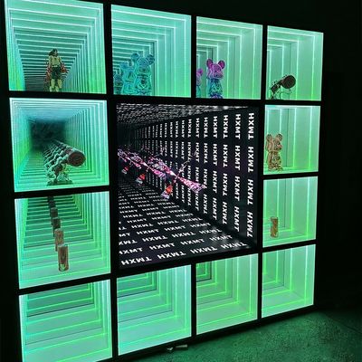 2024 Luxury Wooden LED Light Neon Mirror Display Case for Wall Mounted Wine Cabinet