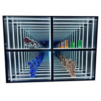 Retail Store Magic Mirror Display Case with Customized Thickness and LED Light Fixture