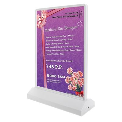 A4/A5 Rechargeable Acrylic Led Table Menu Display Holder with 8000K Color Temperature