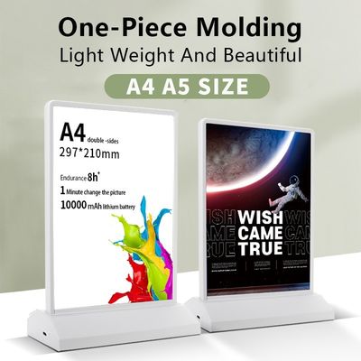 A4/A5 Rechargeable Acrylic Led Table Menu Display Holder with 8000K Color Temperature